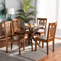 Baxton Studio Liese-Walnut-5PC Dining Set Baxton Studio Liese Modern and Contemporary Transitional Walnut Brown Finished Wood